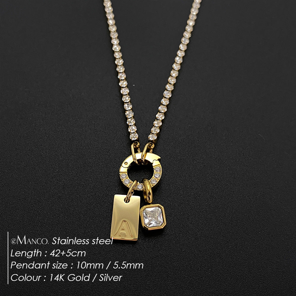 Titanium Steel Non-fading Letter Rhinestone Combination Necklace