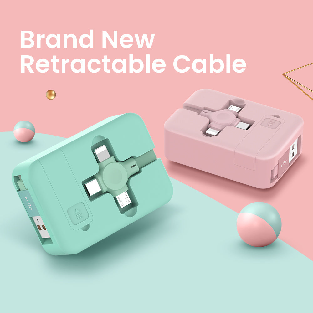 4 In 1 Retractable USB Cable Creative Macaron Type C Micro Cable For I Phone With Phone Stand Charging Data Cable Line Storage Box TRENDFLOW