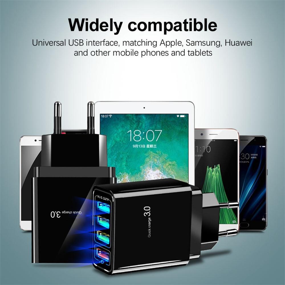 Caricabatterie per cellulare illuminato 4USB con testina di ricarica 3A