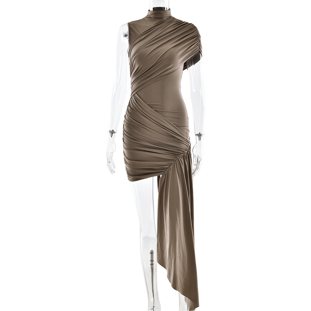 Women's Solid Color Irregular Ribbon Bodycon Dress