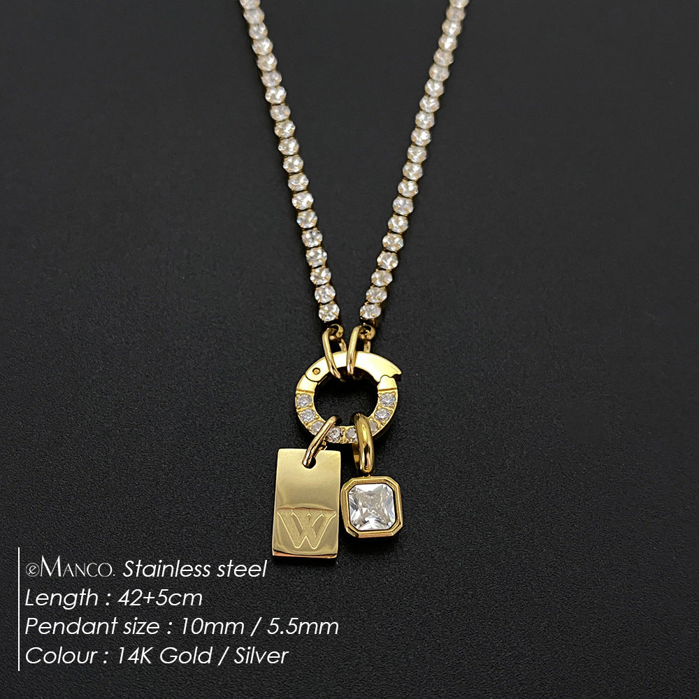 Titanium Steel Non-fading Letter Rhinestone Combination Necklace