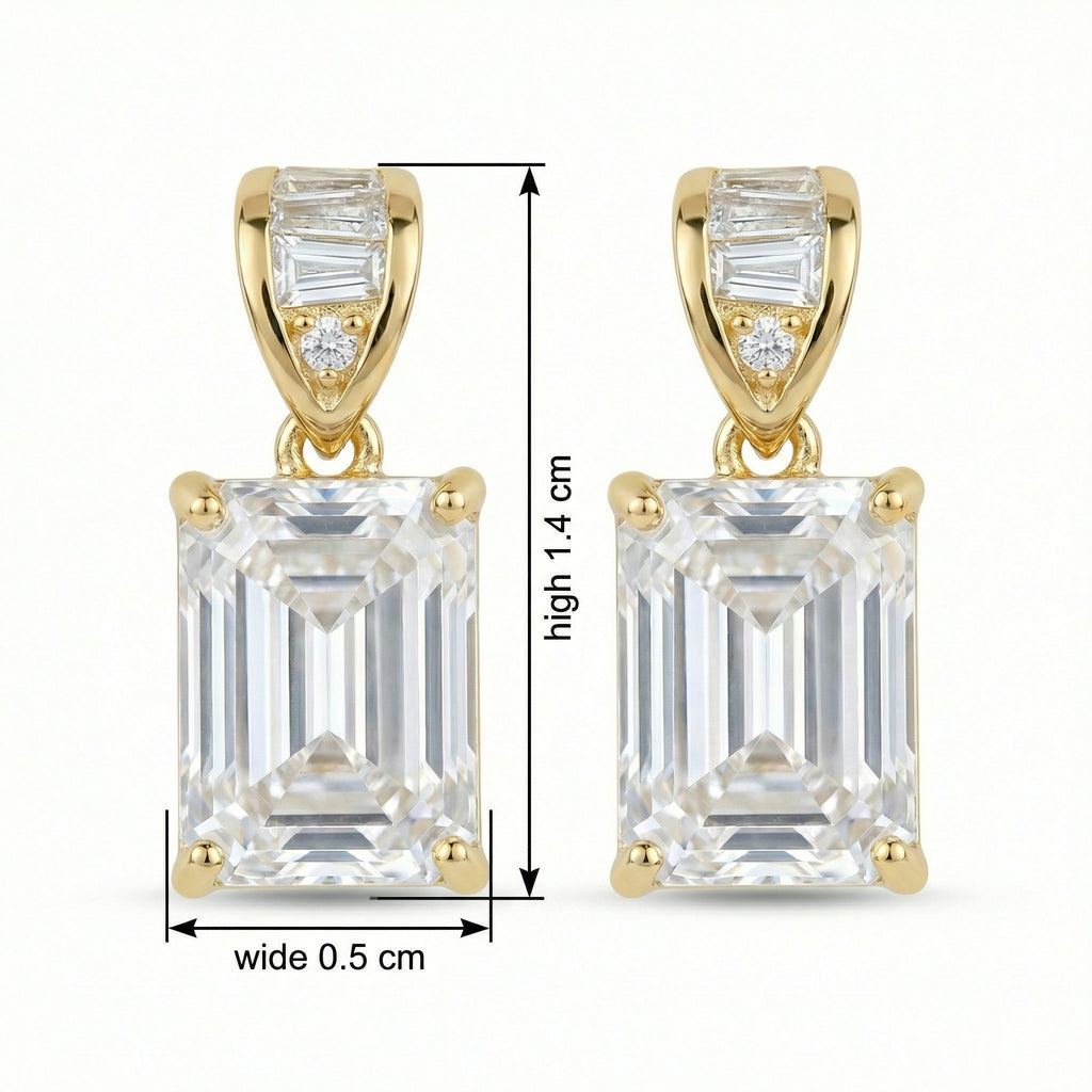 925 Sterling Silver Elegant Emerald-Cut Crystal Drop Earrings with Baguette Accents