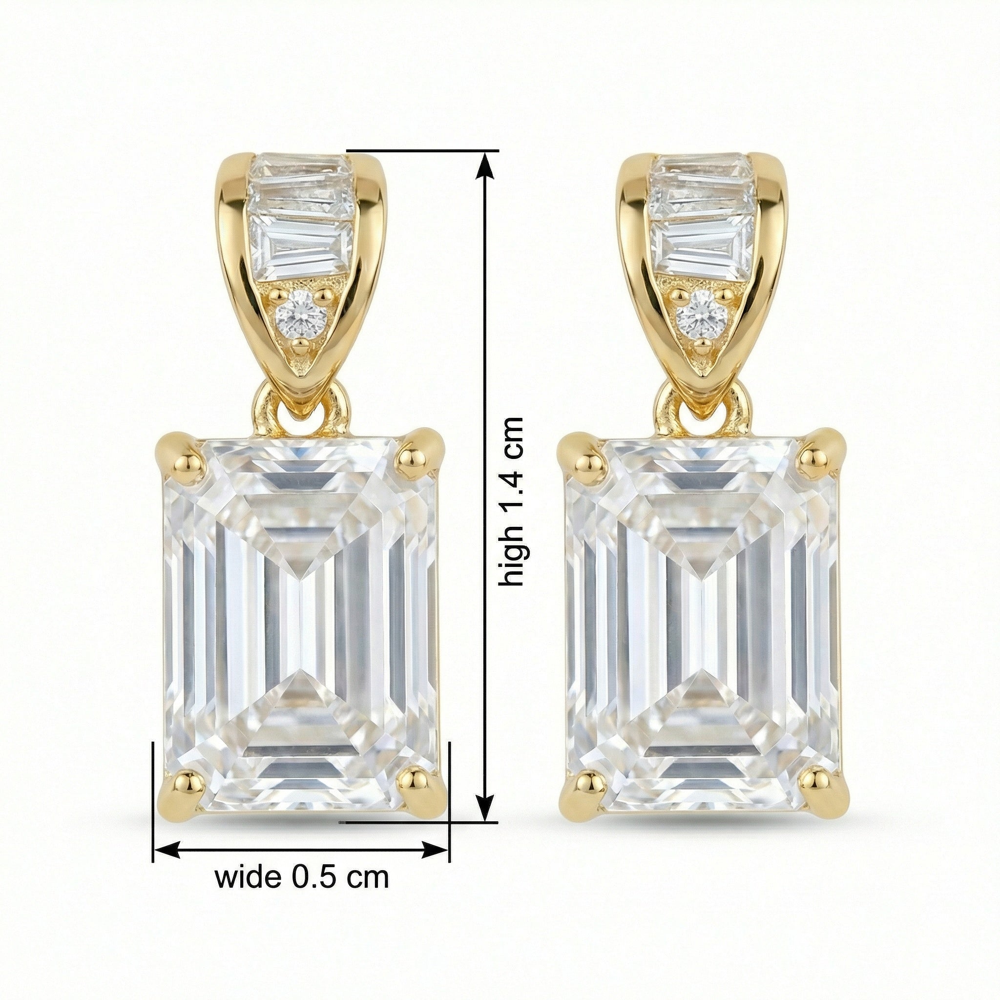 925 Sterling Silver Elegant Emerald-Cut Crystal Drop Earrings with Baguette Accents