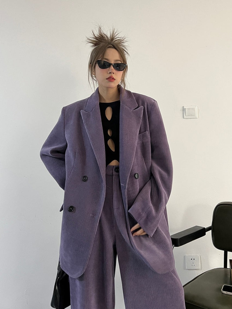 Western Red And Purple Corduroy Leisure Suit Wide-leg Pants