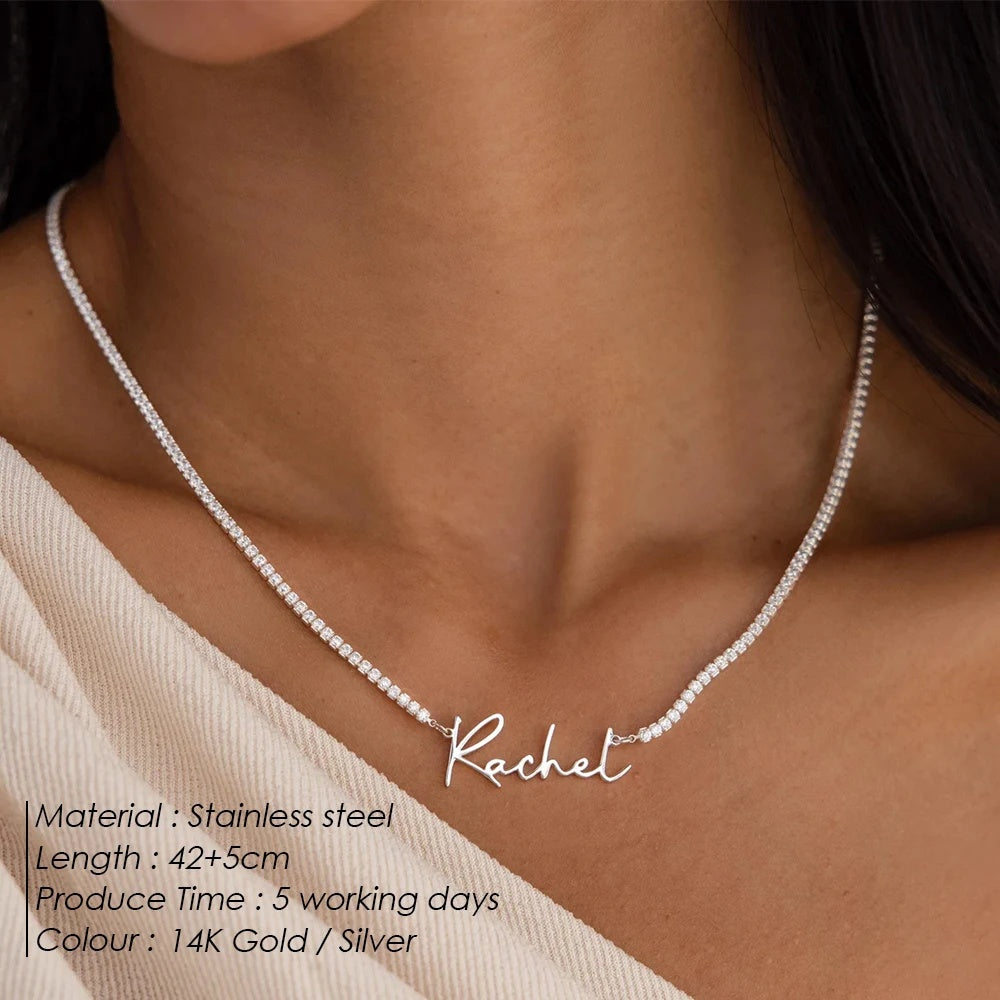 Custom Name Necklace For Women Zircon Personalized Iced Out Chain Choker Stainless Steel Jewelry Mother Kids Gift