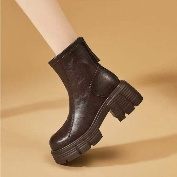 Women's New Fashionable Soft Leather Height-Enhancing British-Style Ankle Boots