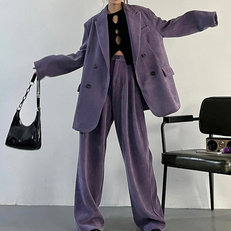 Western Red And Purple Corduroy Leisure Suit Wide-leg Pants