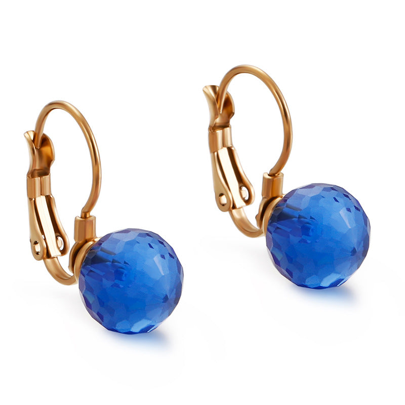 10mm Glass Crystal Ear Hooks Womens Titanium Steel Earrings