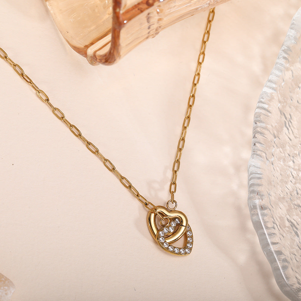 Fashionable, Light-luxury, Exquisite Diamond-encrusted Heart Necklace
