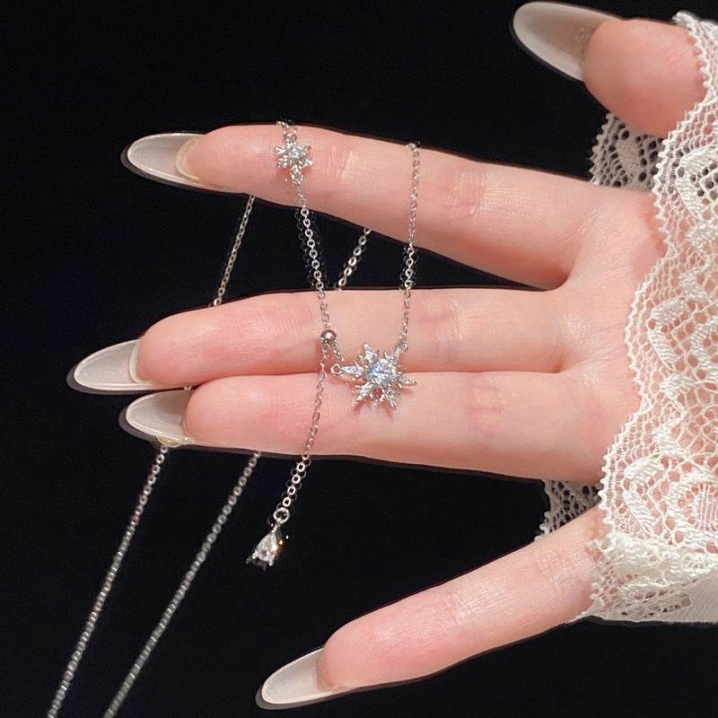 Zircon Snowflake Tassel Necklace For Women
