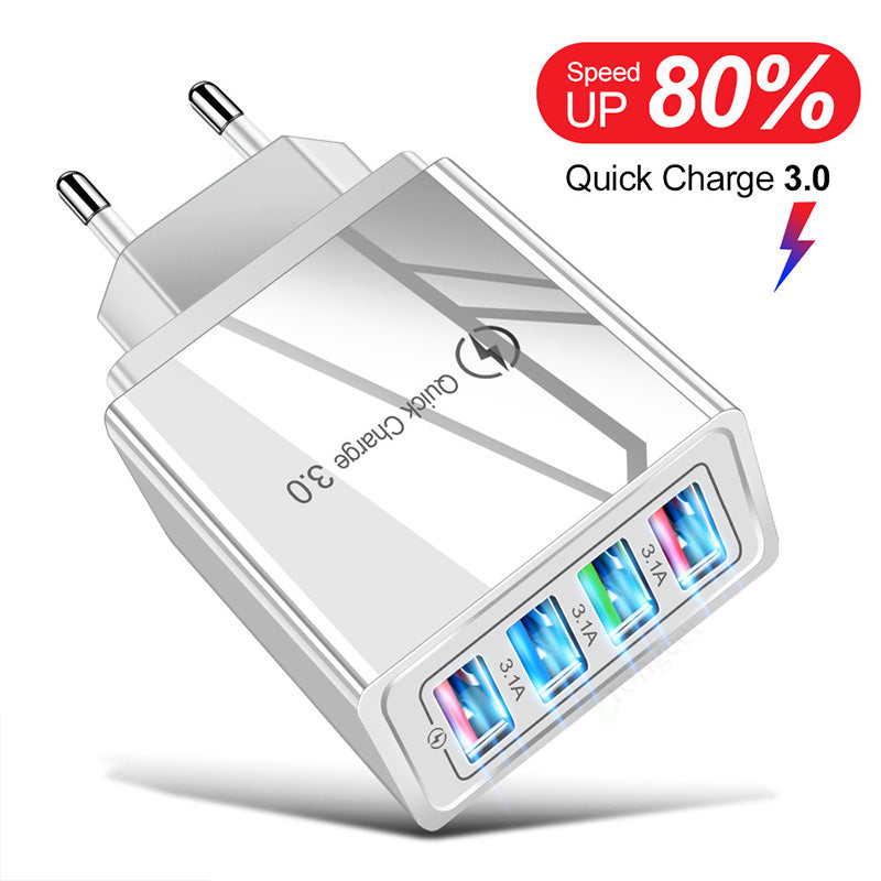Caricabatterie USB Quick Charge 3.0 4 Adattatore per telefono per tablet Caricabatterie portatile da parete Caricabatterie rapido