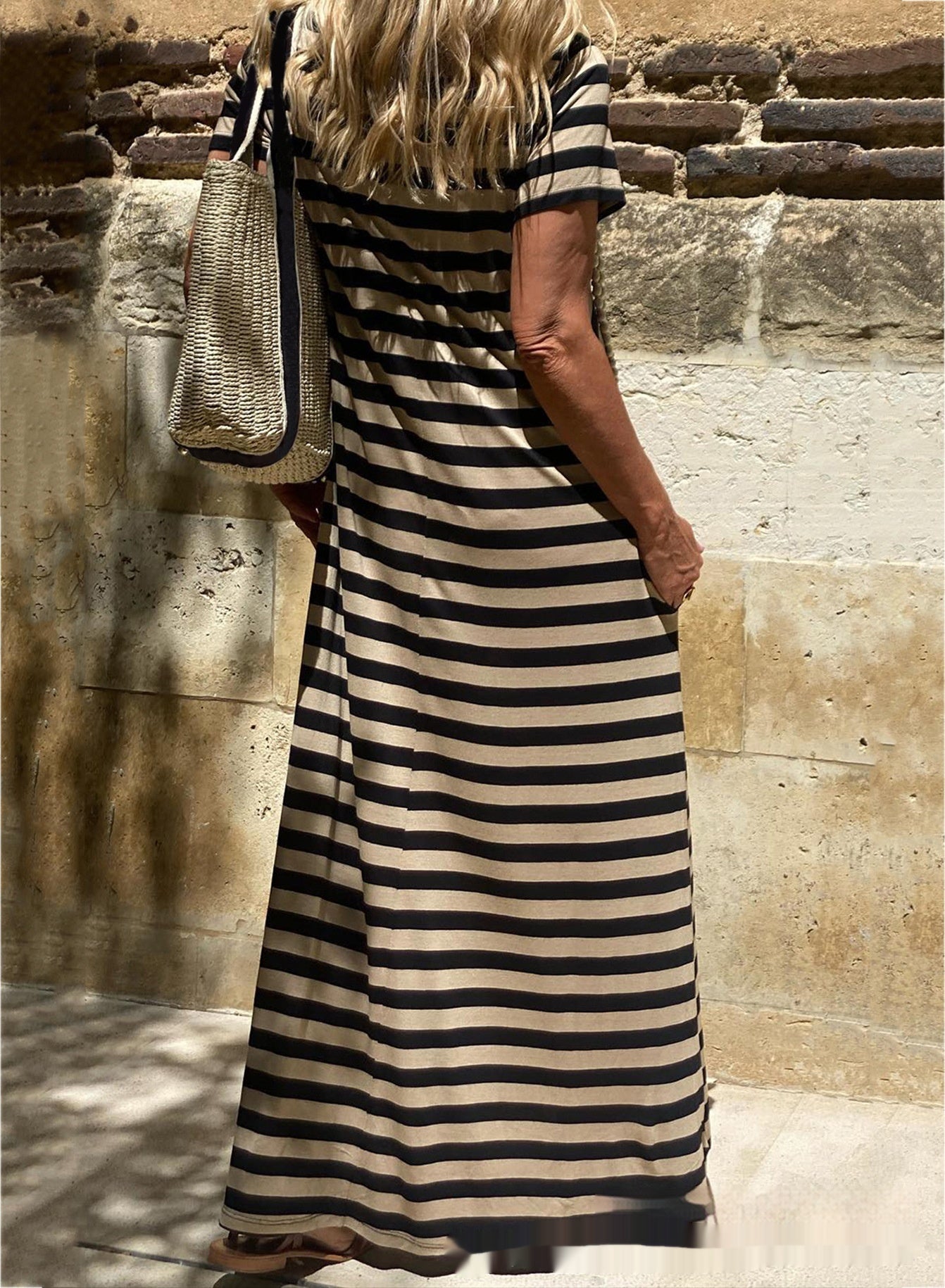 Women's Short-Sleeve Pocket Casual Long Dress