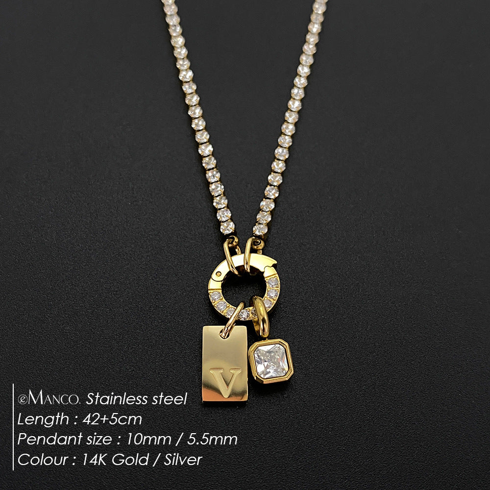 Titanium Steel Non-fading Letter Rhinestone Combination Necklace
