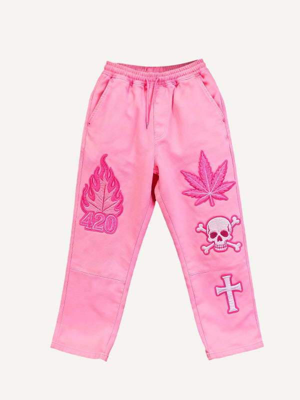 Elastic-waist Printed Sweatpants Casual Trousers