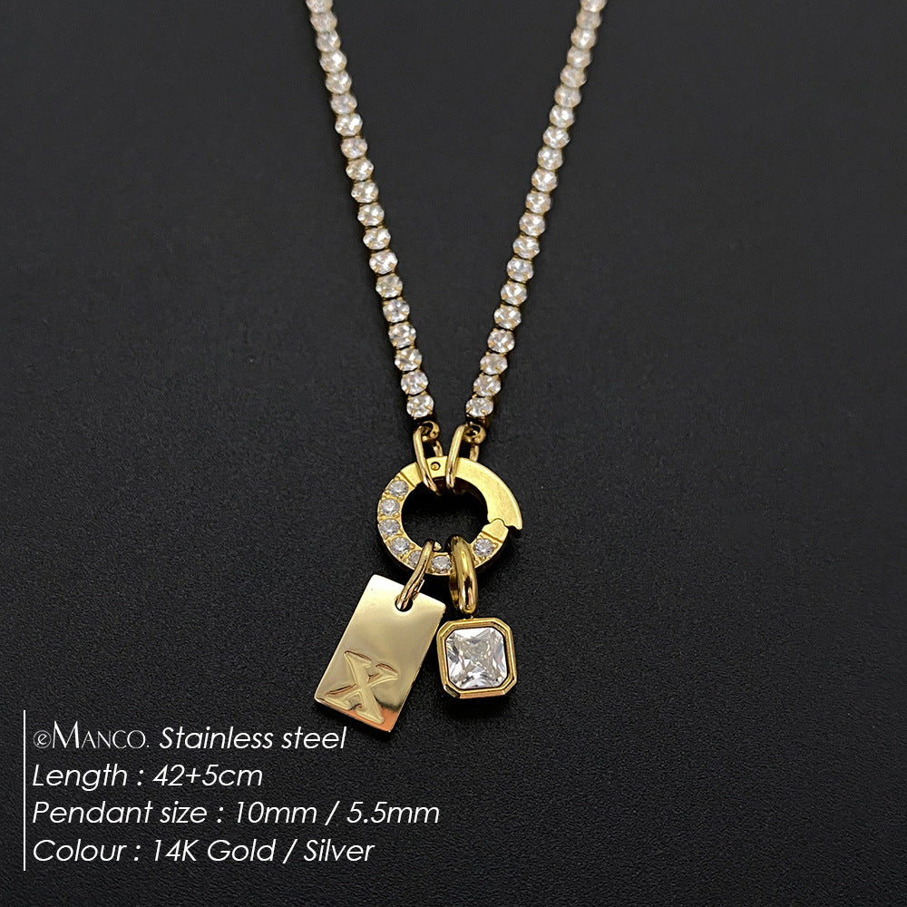 Titanium Steel Non-fading Letter Rhinestone Combination Necklace