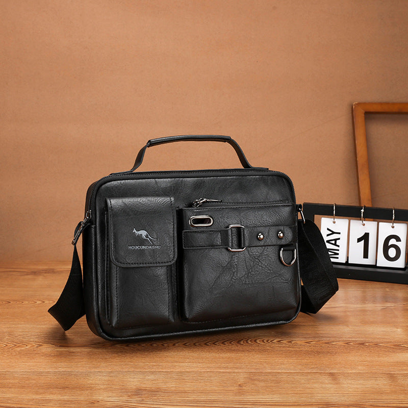 Men's Large Capacity PU Shoulder Bag Retro Business Style