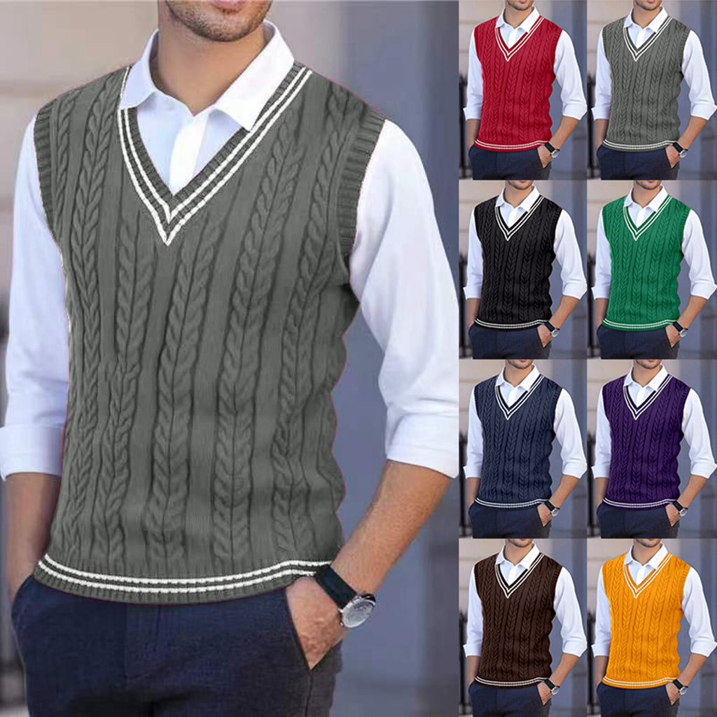 Men's V-neck Cabled Knit Vest