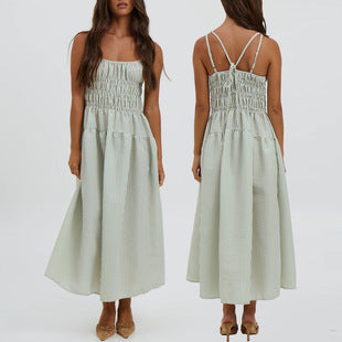 Women's Striped Strappy Waist-Cinching Slimming Dress