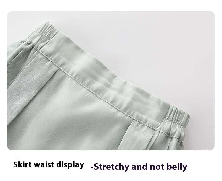 Girls Chinese Style Traditional Short Sleeve Horse-face Skirt Kids Clothes Two-piece Suit