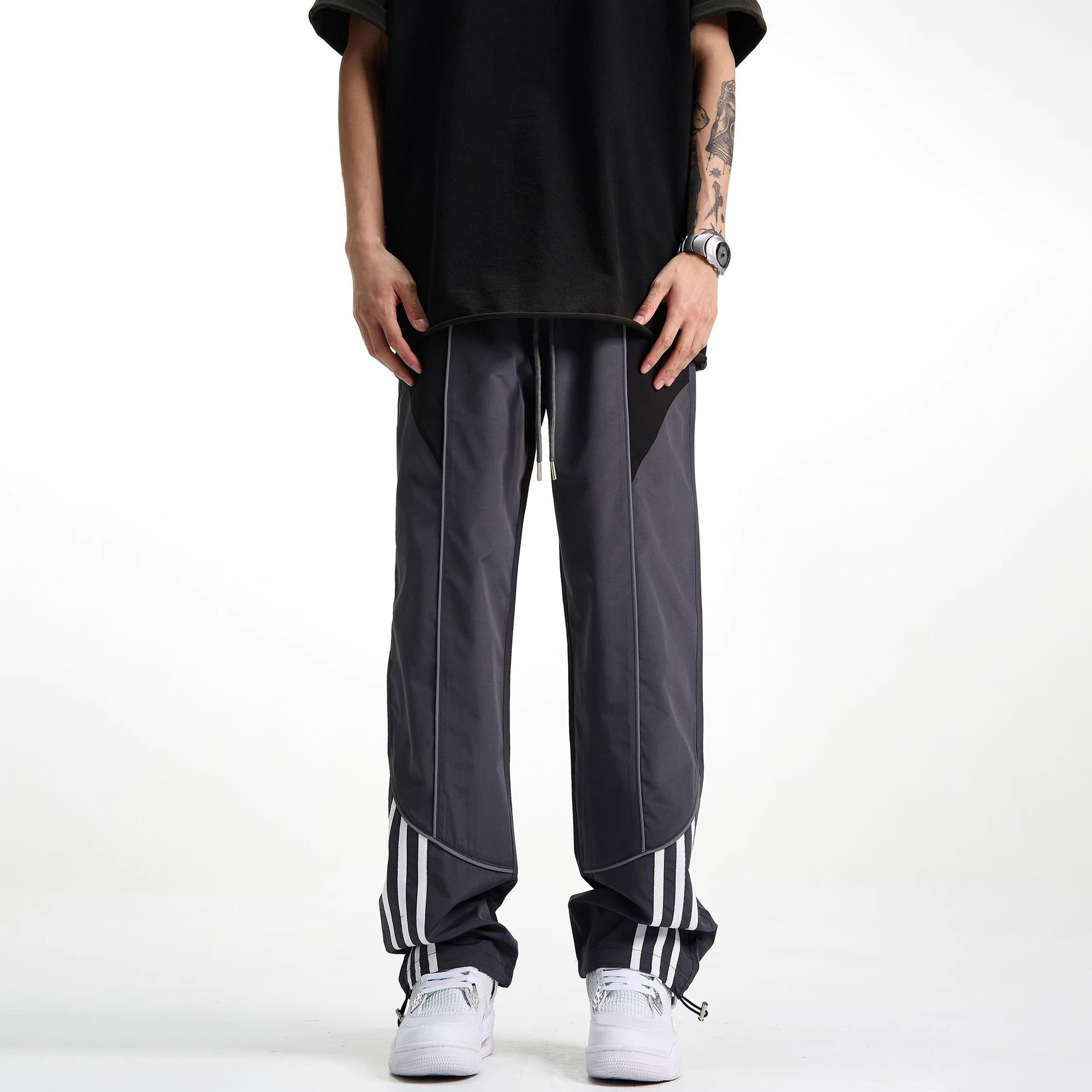 Men's Patchwork Striped Straight-Cut Casual Pants
