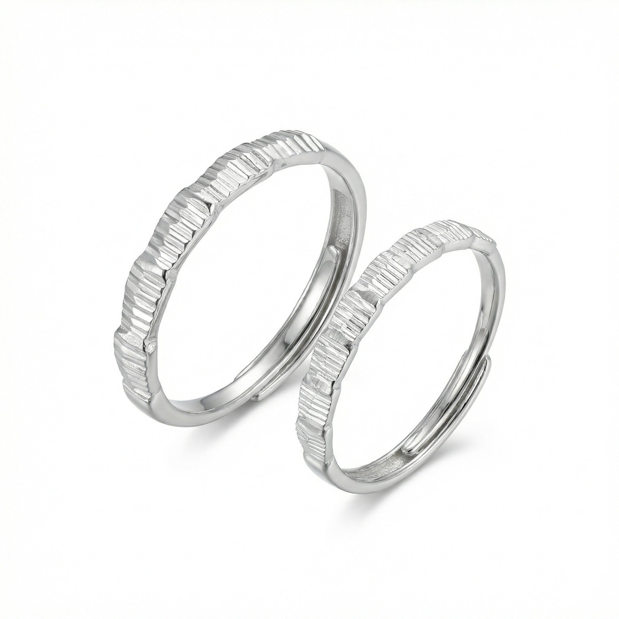925 Sterling Silver Elegant Hammered Texture Silver Adjustable Matching Rings for Couples