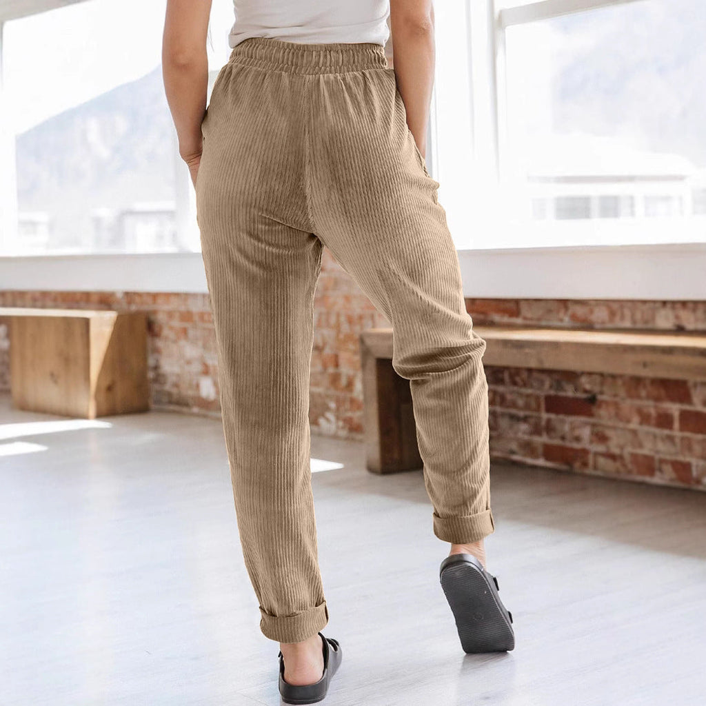 European And American Casual Pants Fashion Solid Color Corduroy Wide-leg Pants Women's Pants TRENDFLOW