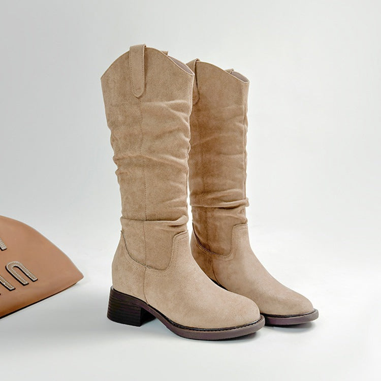 Height-increasing Chunky-heeled Knee-high Boot With Round Toe