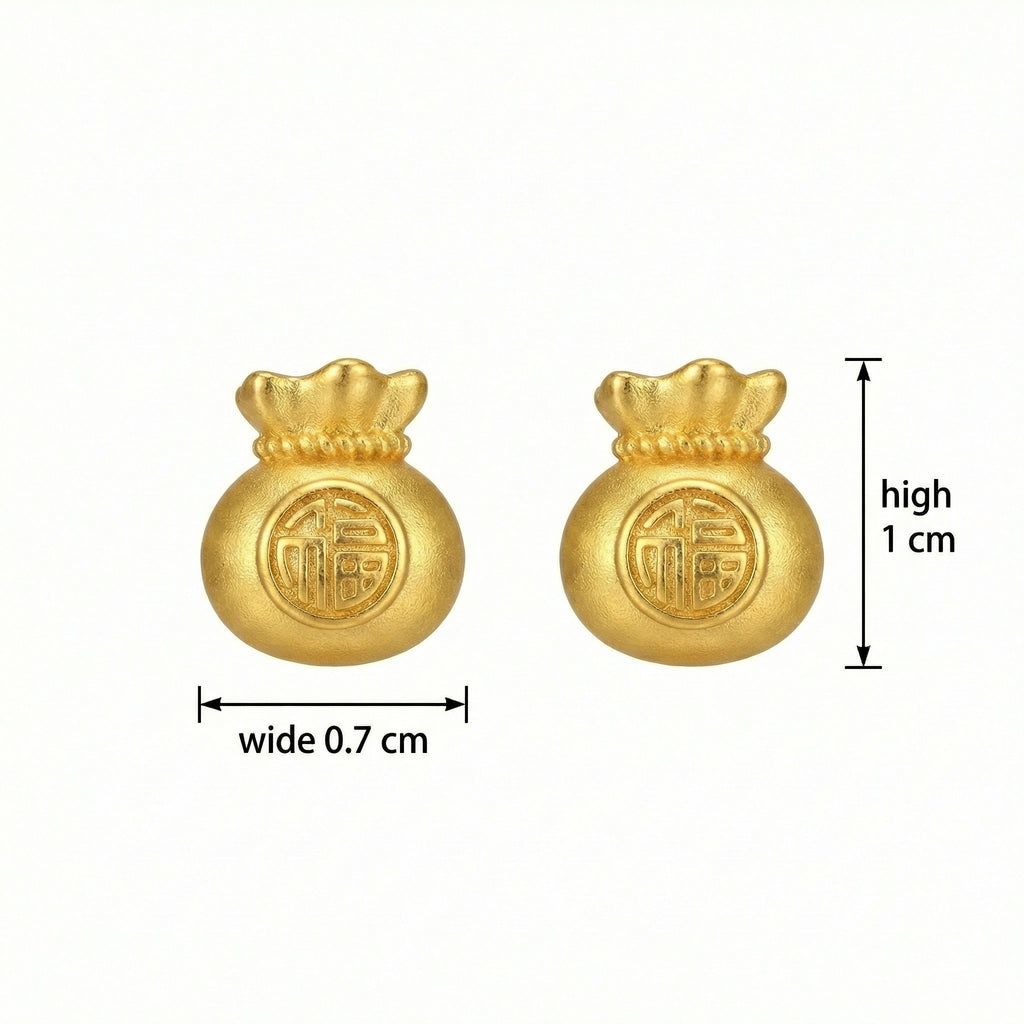 925 Sterling Silver Prosperity Money Bag Studs with Red Fu Character Blessing