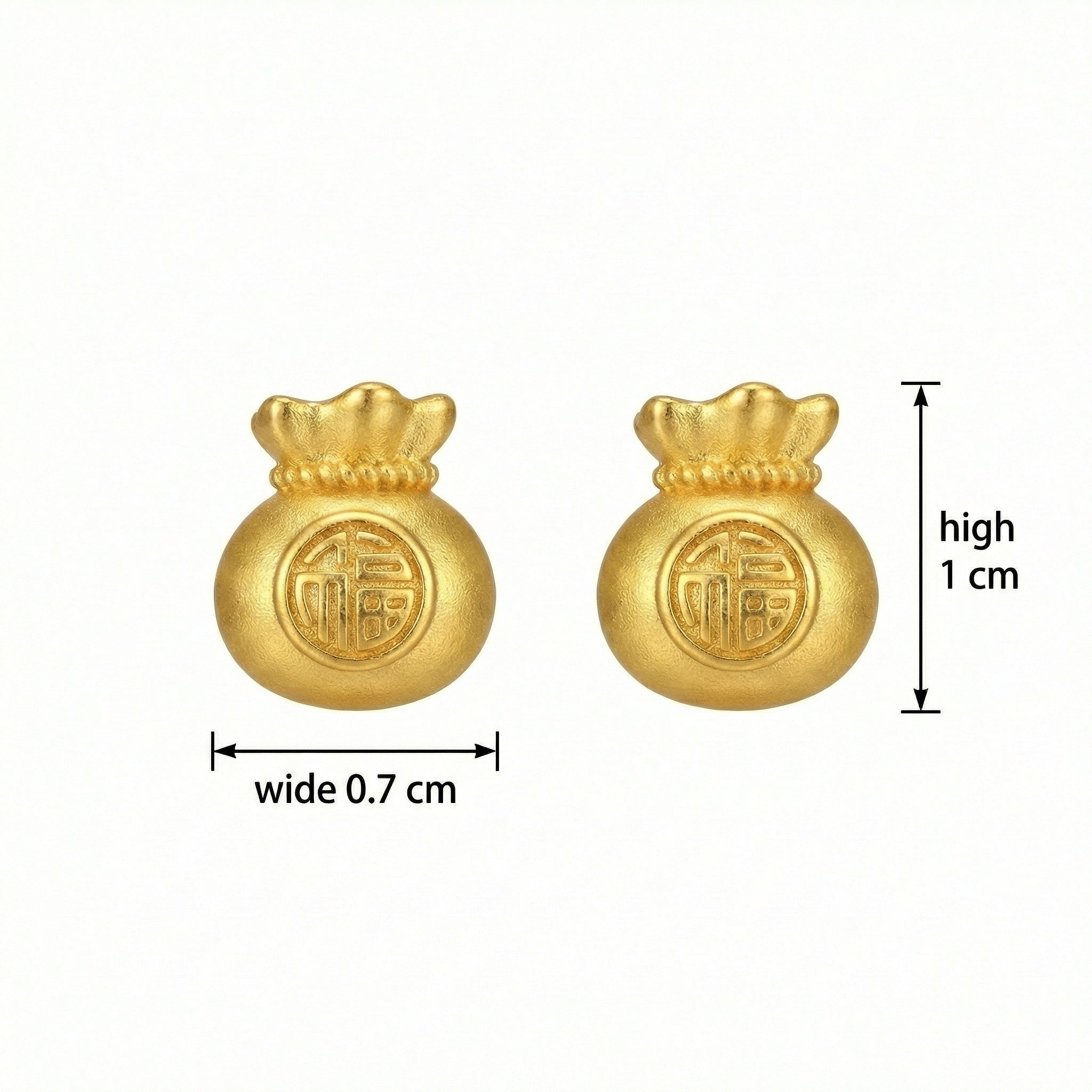 925 Sterling Silver Prosperity Money Bag Studs with Red Fu Character Blessing