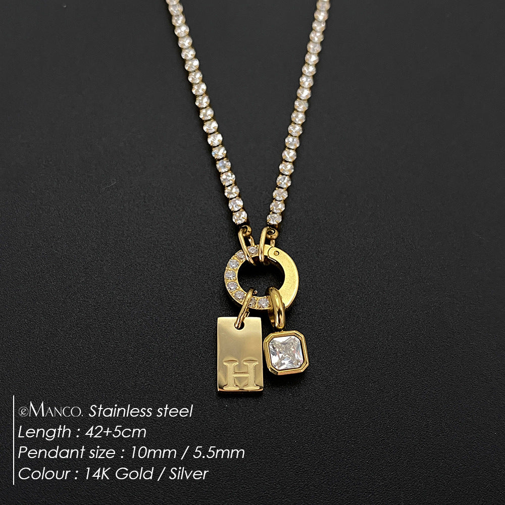 Titanium Steel Non-fading Letter Rhinestone Combination Necklace