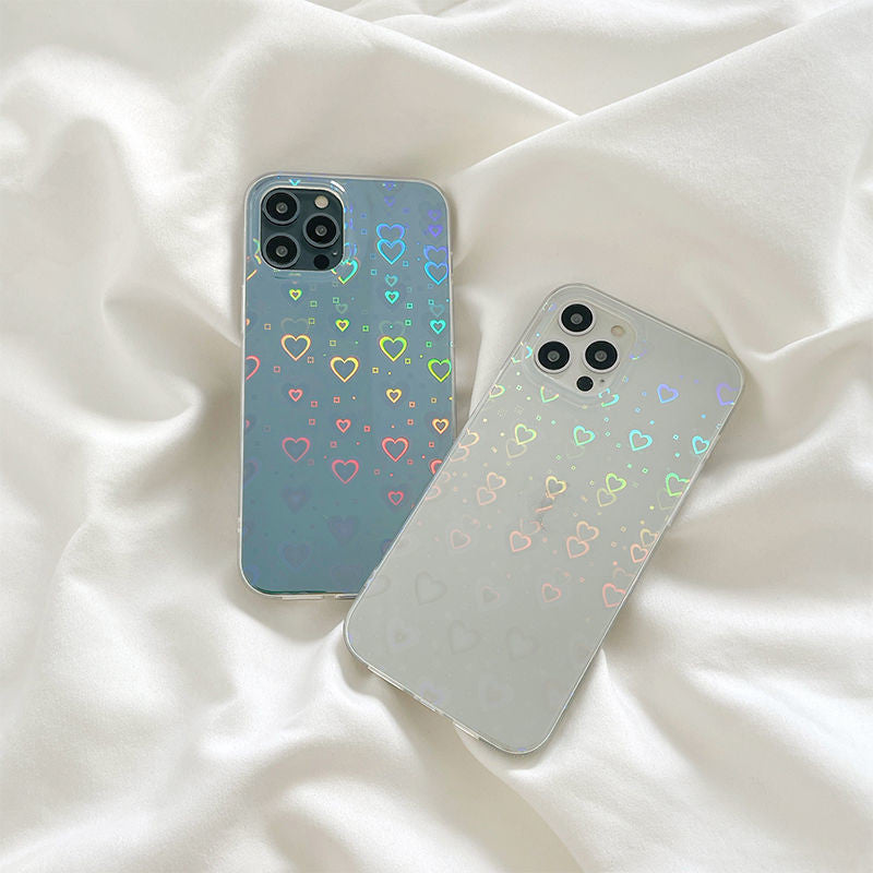 Custodia per telefono in silicone bifacciale con rivestimento laser colorato Love For