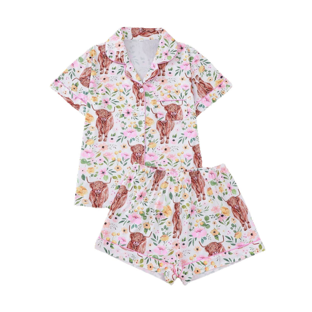 Women's Floral-print Short-sleeve Suit