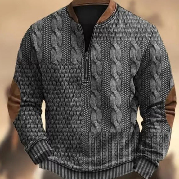 Felpa con cappuccio casual da uomo con stampa a quadri e mezza zip