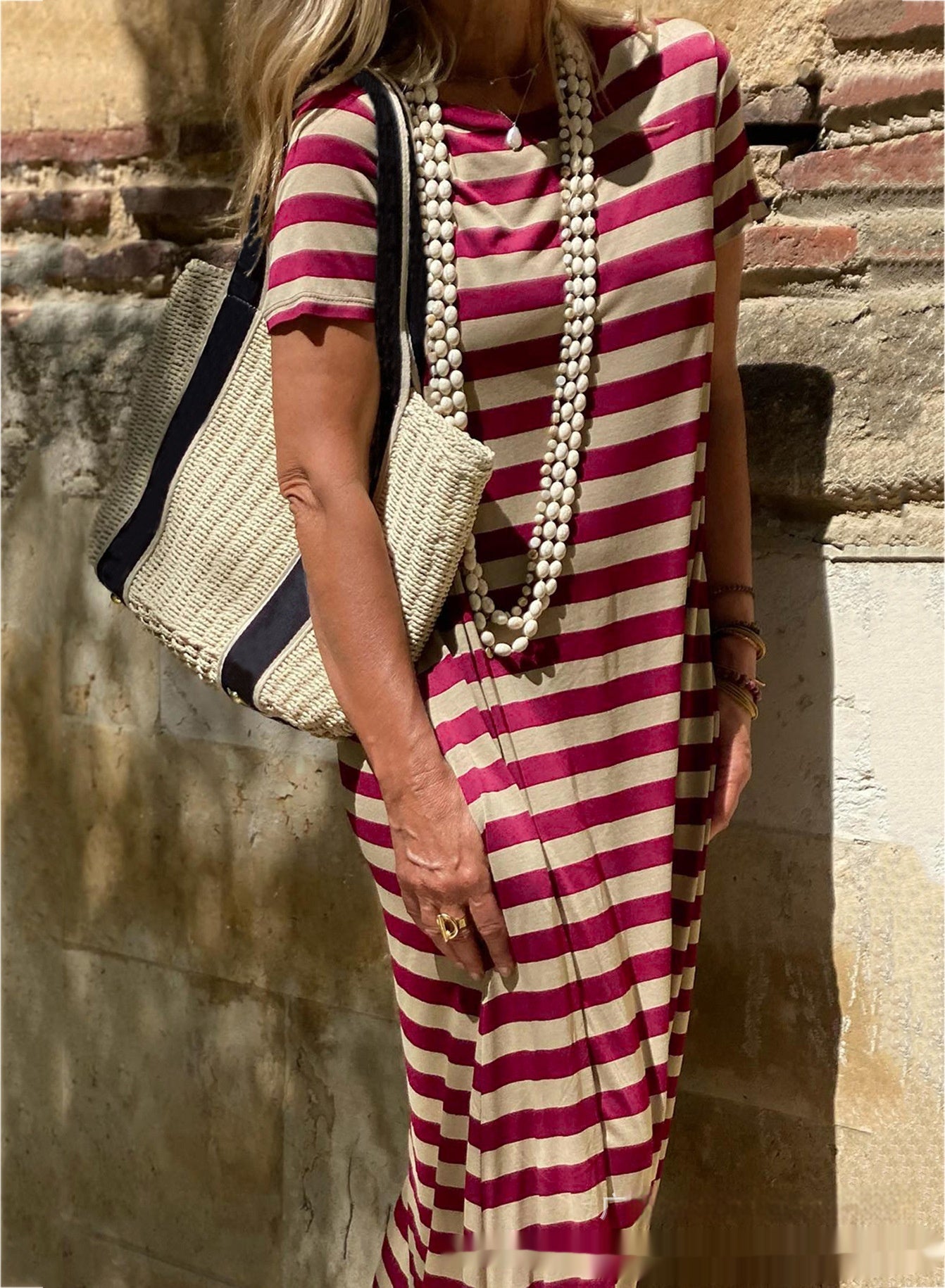 Women's Short-Sleeve Pocket Casual Long Dress