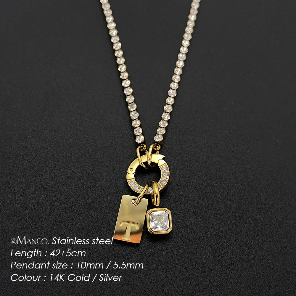 Titanium Steel Non-fading Letter Rhinestone Combination Necklace