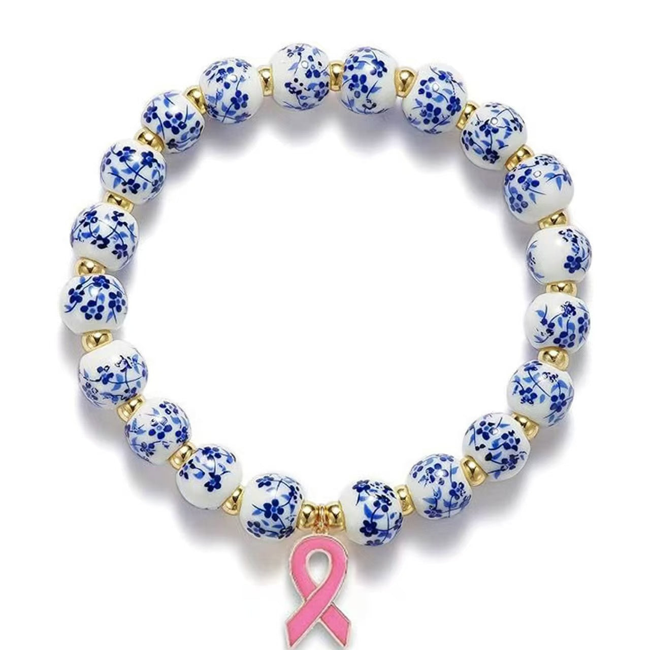 Womens Porcelain Floral Blue-and-White Ceramic Bracelet