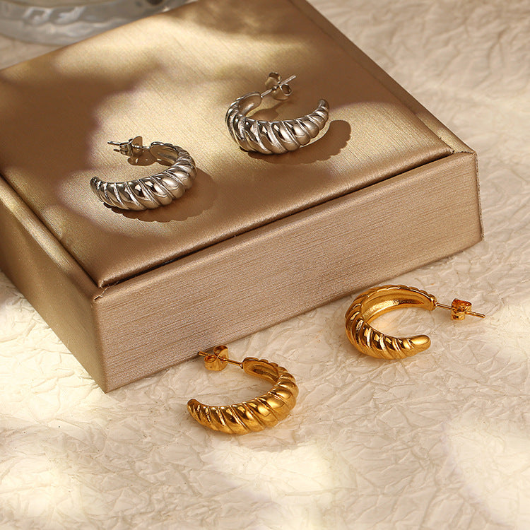 Fashionable Retro Stainless Steel Croissant Earrings