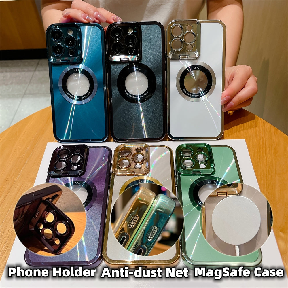 Custodia per telefono elettrolitica con placcatura di lusso, motivo CD, supporto Magsafe per 12, 13 e 14 Pro Max, supporto invisibile per fotocamera, supporto per obiettivo, ventosa magnetica