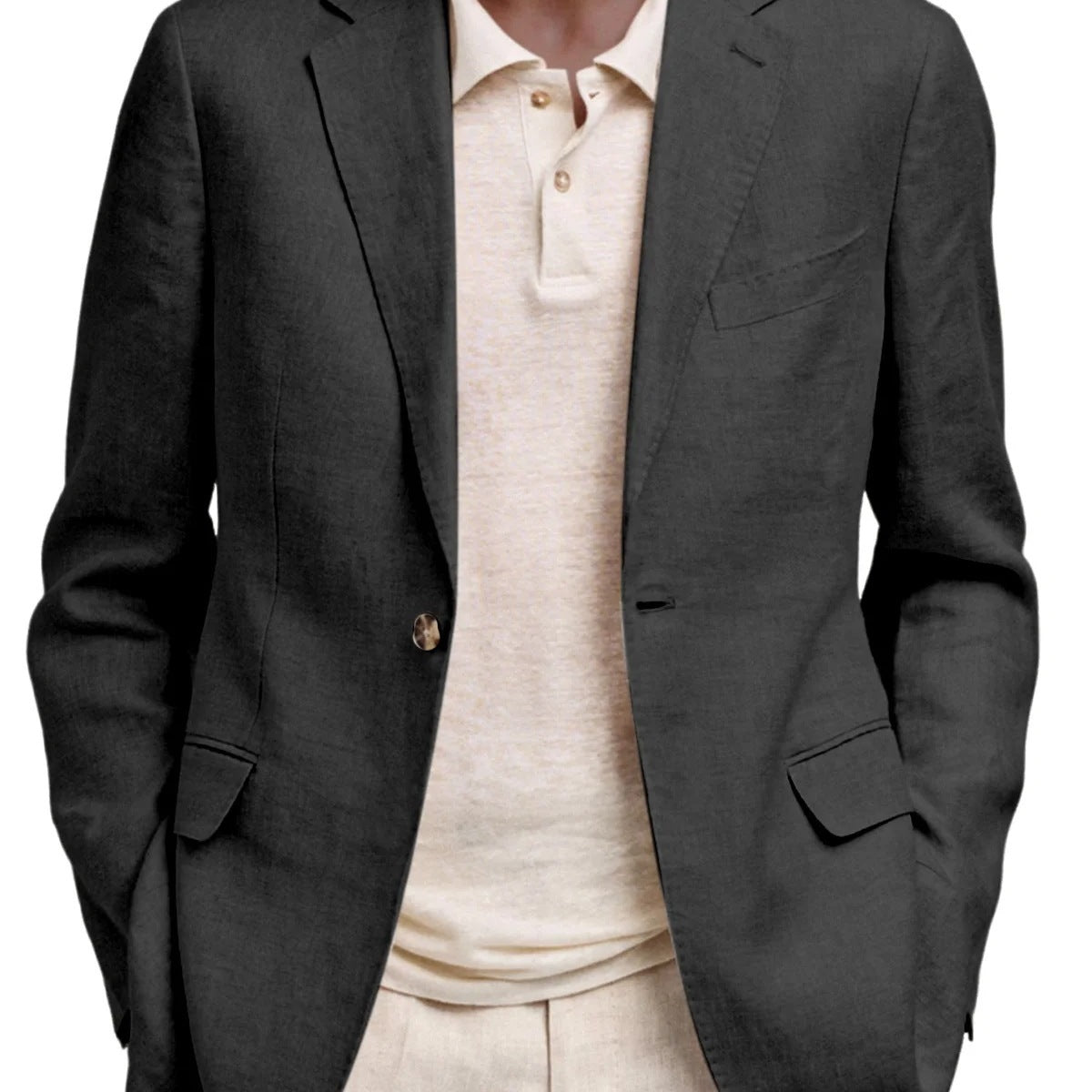Men's Long-Sleeve Business-Casual Suit With Lapel And Mock Pockets