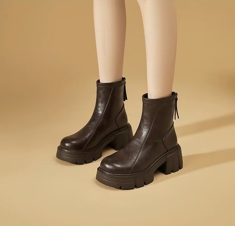 Women's New Fashionable Soft Leather Height-Enhancing British-Style Ankle Boots
