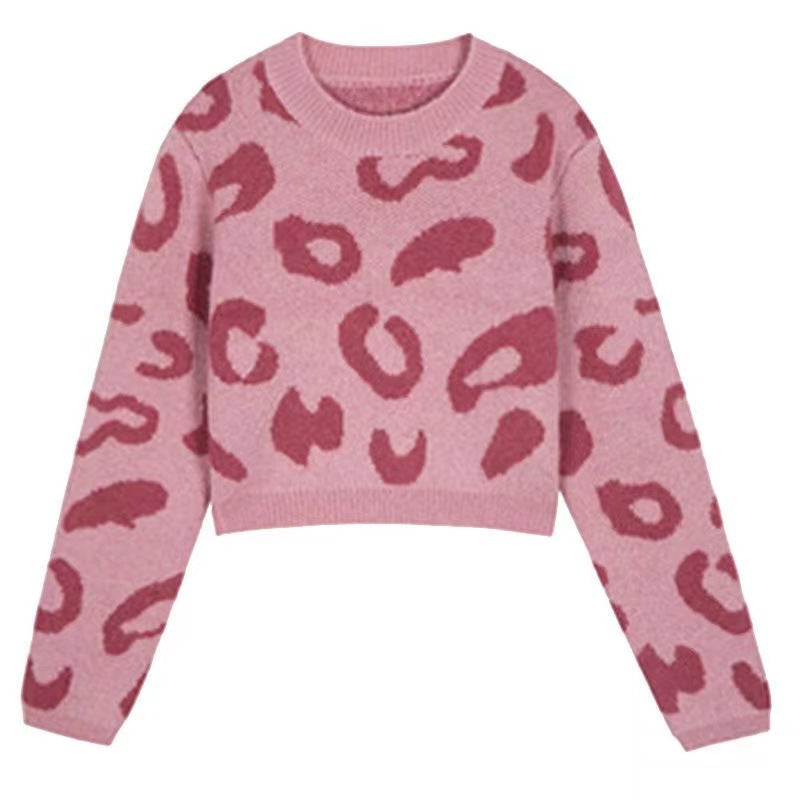 Women's Short Pink Crew-neck Pullover Sweater