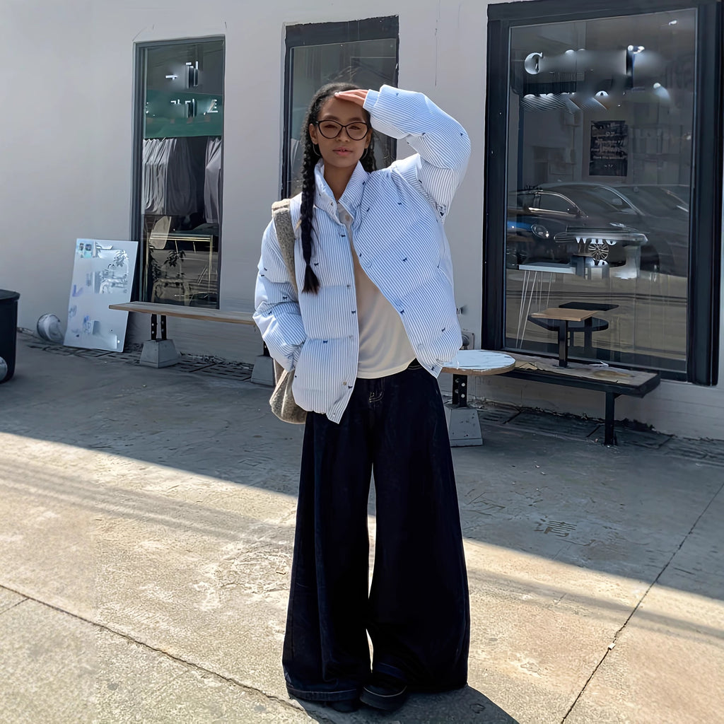 Striped Bow Coat Women's Thick Warm Long Sleeve