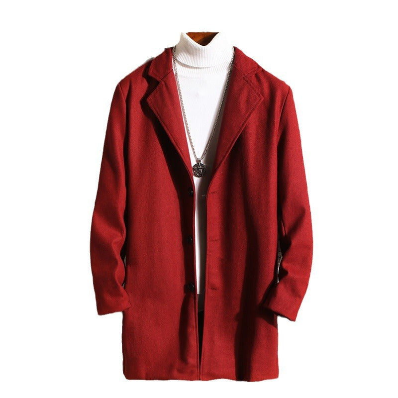 Wool Coat, Mid-length Men's Outerwear