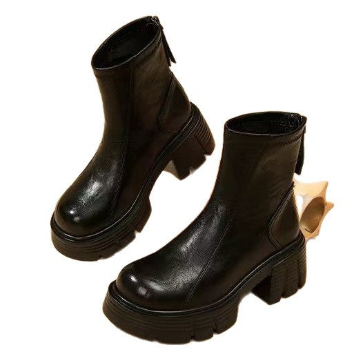 Women's New Fashionable Soft Leather Height-Enhancing British-Style Ankle Boots