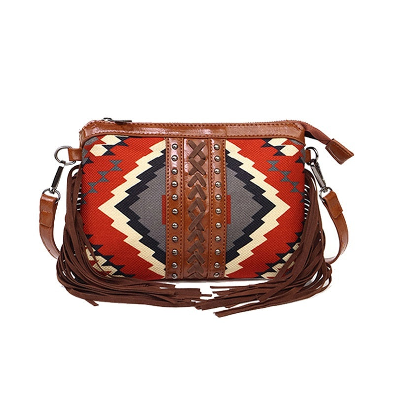 Bohemian-style Tassel Crossbody PU Leather Printed Women's Bag