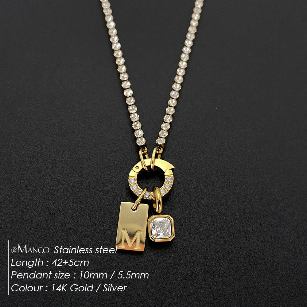 Titanium Steel Non-fading Letter Rhinestone Combination Necklace