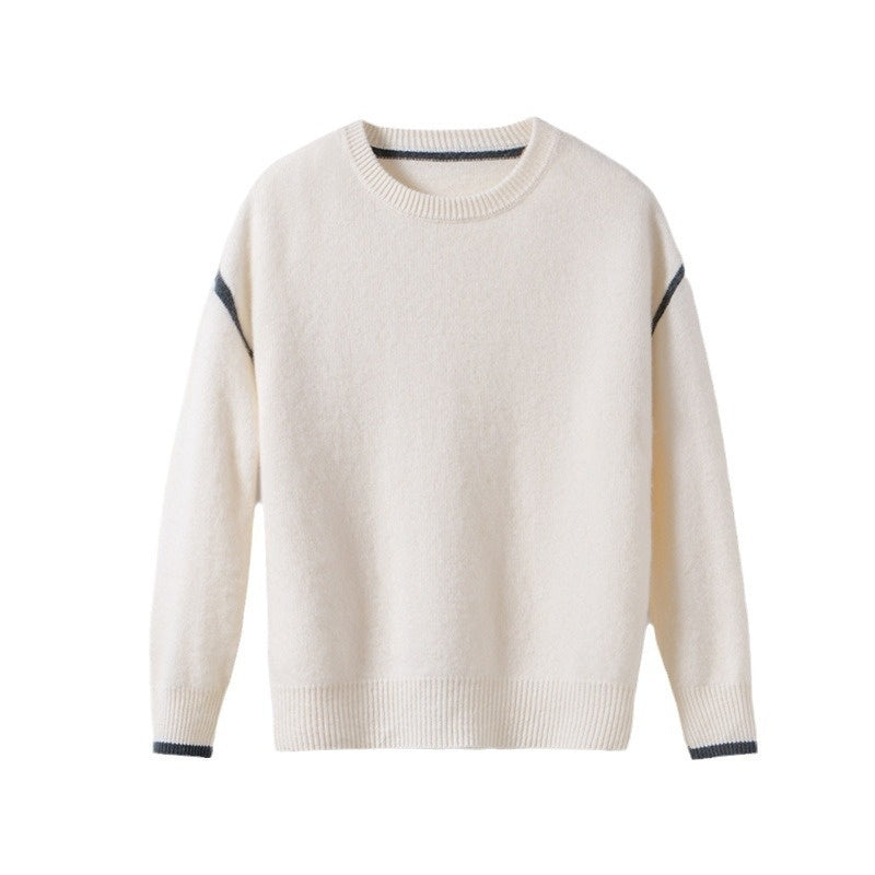 Women's Crew-neck Contrast-color Knit Loose Sweater