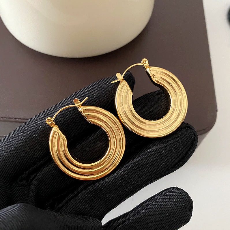Ancient Egyptian Titanium Steel Round Earrings