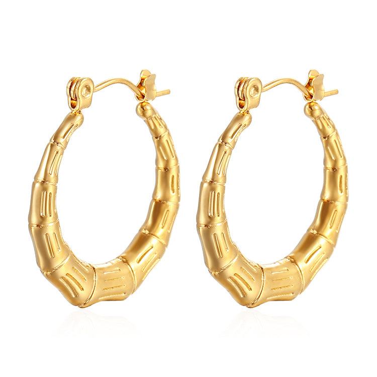 High-End Bamboo-Section Stainless Steel Earrings