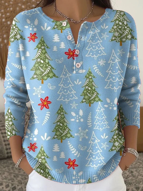 Women's Fashionable Casual Christmas Top With Print